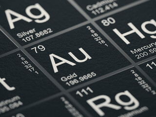 Focus on Gold element from the periodic table black design	