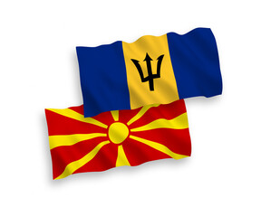 Flags of Barbados and North Macedonia on a white background