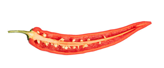 half red chili pepper isolated on white