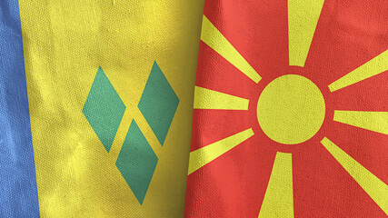 North Macedonia and Saint Vincent and the Grenadines two flags 3D rendering