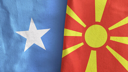 North Macedonia and Somalia two flags textile cloth 3D rendering