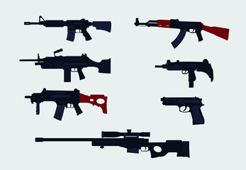 assault rifles gun vector set.creative design vector rifle set.