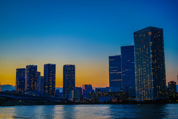 Naklejka premium 東京都中央区の高層マンション群と夕景