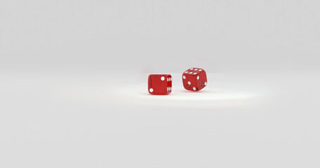 Two game dice, red, run on a white background