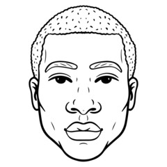 monochrome outline comic illustration of a man. avatar, head.