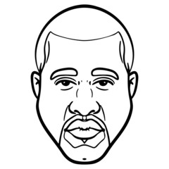 monochrome outline comic illustration of a man with a beard. avatar, head.