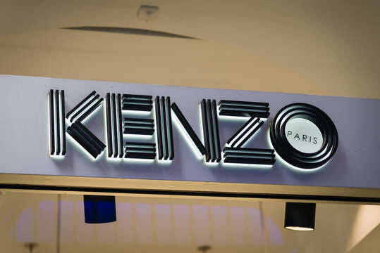 Milan, Italy - February 28, 2017: Shop window of a Kenzo logo on a Kenzo store in Milan