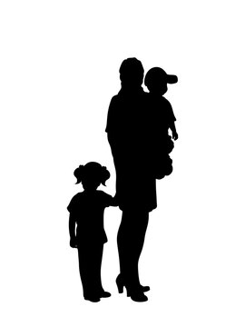 Silhouette mother with two little children