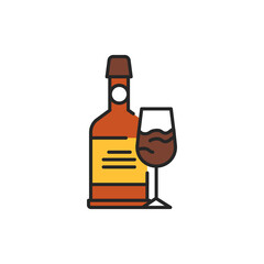 Port wine bottle and glass color line icon. Alcoholic beverages.