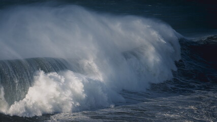 Naklejka premium The huge waves in Nazare in Portugal. Autumn 2019.