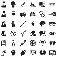 Hospital Icons. Black Flat Design. Vector Illustration.