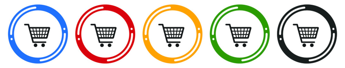 Basket icon set. flat design vector illustration in 5 colors options for webdesign
