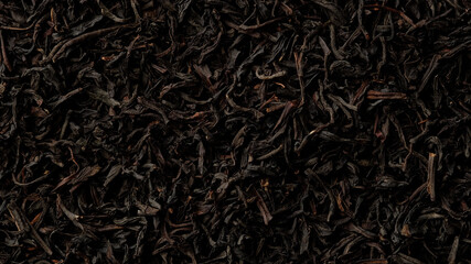 Dried black tea leaves top view