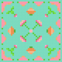 Flower print on cross-stich effect seamless pattern 