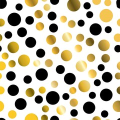 Gold glittering polka dot seamless pattern on white background.