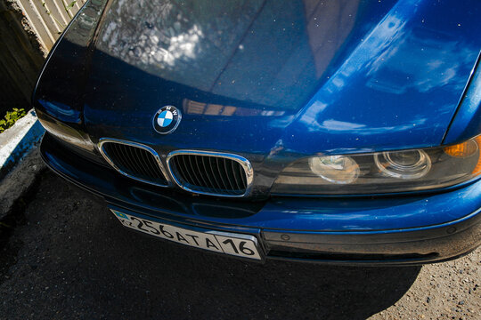 Kazakhstan, Ust-Kamenogorsk, june 17, 2019: BMW E39 5-series. Selective focus. Blue car