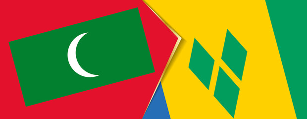 Maldives and Saint Vincent and the Grenadines flags, two vector flags.