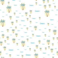 Palm trees. Seamless pattern. Vector illustration on a white background. Swatch inside.