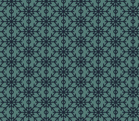Fototapeta premium Seamless geometric pattern with the image of New Year's snowflakes. Vector design for holiday web banner, business presentation, brand package, fabric, print, wallpaper, postcards.