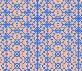 Seamless geometric pattern with the image of New Year's snowflakes. Vector design for holiday web banner, business presentation, brand package, fabric, print, wallpaper, postcards.