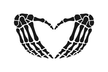 Love gesture with skeleton hands. Human black wrists isolated on white background. Vector illustration in flat style