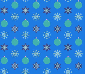 Seamless geometric pattern with the image of Christmas balls and snowflakes. Vector design for holiday web banner, business presentation, brand package, fabric, print, wallpaper, postcards.
