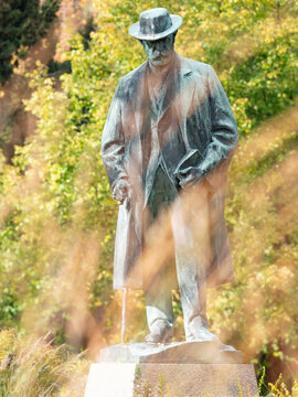 Alois Jirasek bronze statue in Hronov hometown.  Author of historical literature