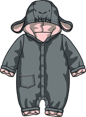 Baby Rompers flat sketch. Newborn baby winter clothes. Vector illustration