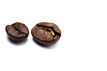 Coffee beans on white background. Close up photo.
