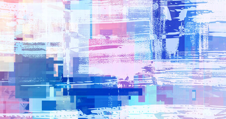 Obraz premium Abstract digital artwork, blue accents background painting, wall art fantasy with pastel color paint strokes