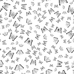 Black and white butterfly, seamless pattern. Vector background