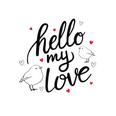 Happy Valentine's Day lettering with hearts. Hand drawn romantic phrase. Modern brush calligraphy. Romantic hand drawn phrase. Vector illustration for love concept valentine or wedding.