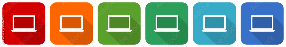 Poster Notebook, laptop icon set, flat design vector illustration in 6 colors options for webdesign and mobile applications