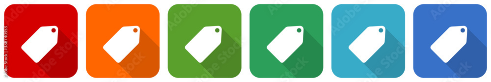 Fototapete label ticket icon set, flat design vector illustration in 6 colors options for webdesign and mobile 