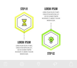 Vector infographic hexagons with two steps. Flat template can be used for diagram, business, web, banner, workflow layout, presentations, flowchart, info graph, timeline, content