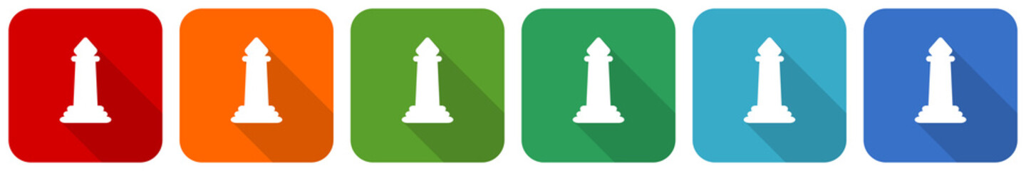 Chess icon set, flat design vector illustration in 6 colors options for webdesign and mobile applications