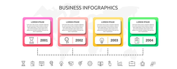 Vector Infographic rectangles with 4 steps. Square template can be used for diagram, web, presentations, flowchart, info graph, timeline, content, levels, chart, processes diagram