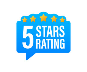 5 star rating. Badge with icons on white background. Vector illustration.