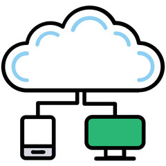 
IT system connected to a cloud, design for cloud information icon 
