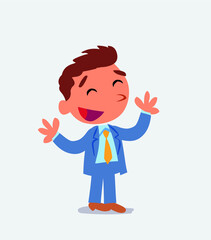 Pleased cartoon character of businessman explaining something