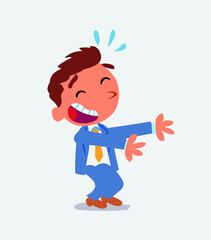 cartoon character of businessman laughing a lot while showing something