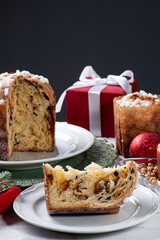 .Artisanal panettone of natural fermentation, with chocolate and chestnuts. Christmas dessert