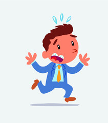 cartoon character of businessman runs away in terror