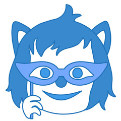 misterious emoticon with carnival mask that merely covers face, simplistic facial expression vector illustration, wolf cartoon character, simple hand drawn line icon from a set