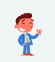 cartoon character of businessman waving informally while laughing