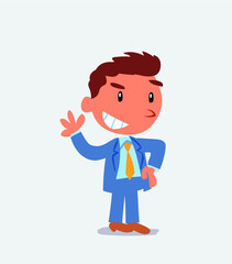  cartoon character of businessman waving while smiling