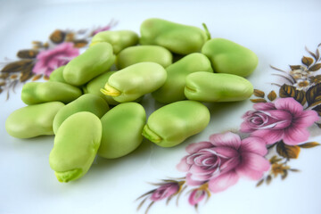 Fresh and organic raw fava, broad beans