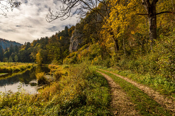 Fototapeta na wymiar Fantastic autumn hike in the beautiful Danube valley near the Beuron monastery