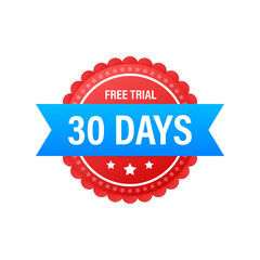 30 days free trial label, badge, sticker. Software promotions for free downloads. It can be used for application. Vector illustration.