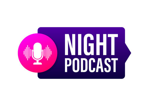 Night Podcast icon, vector symbol in flat isometric style isolated on color background. Vector stock illustration.